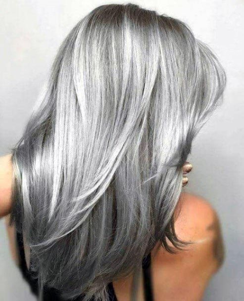 Bright Grey Full Length Females Hairstyles For The Adult Woman