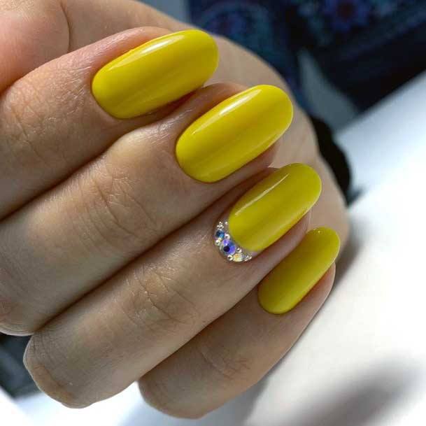 Bright Mustard Yellow Nails With Studs Women