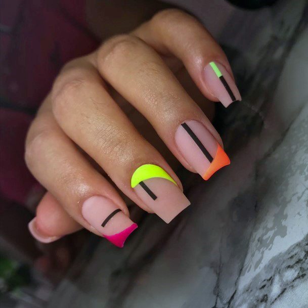 Bright Neon Tipped Nails Square