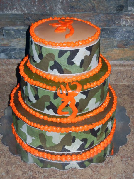 Bright Orange Border Camo Wedding Cake