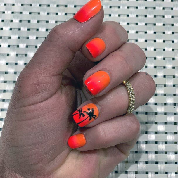 Bright Orange Nail Ideas Black Palm Tree Nail Design For Girls