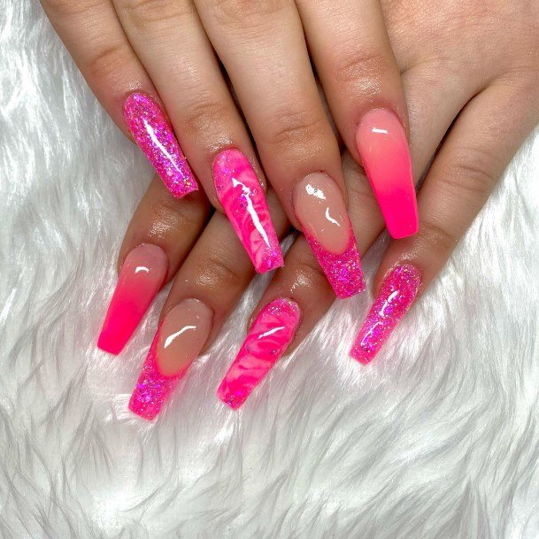 Bright Pink Nails Feminine Ideas