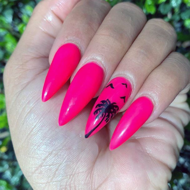 Bright Pink Stiletto Nail Inspiration Palm Tree Nail Ideas For Girls