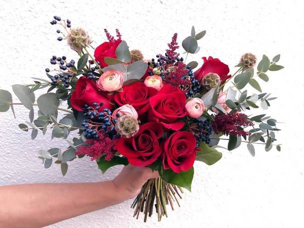 Bright Red Roses Wedding Bouquet