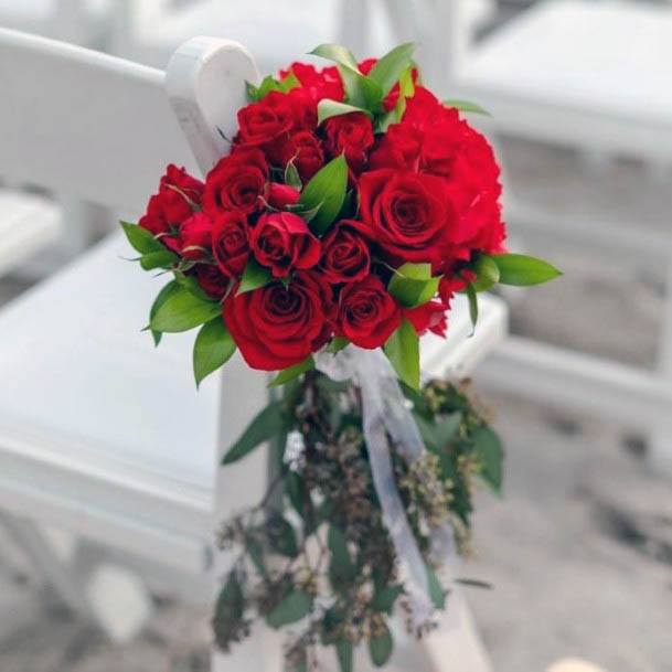 Bright Red Roses Wedding Flowers