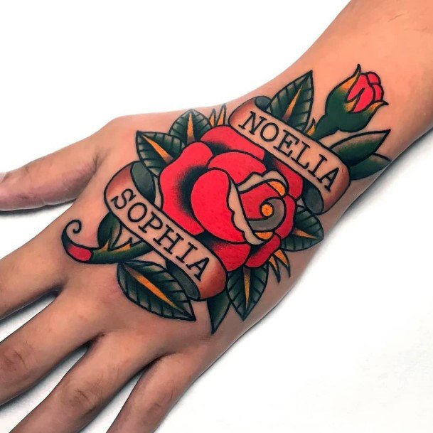Bright Red Tradtional Tattoo For Women