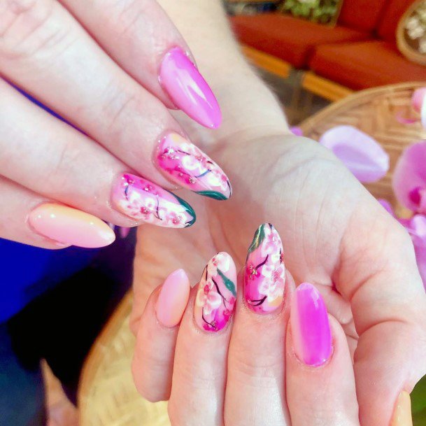 Bright Rosy Pink Orchid Nails