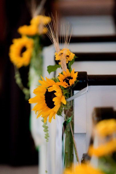 Bright Sunflower Ceremony Aisle Seat Bouquets Fall Wedding Ideas