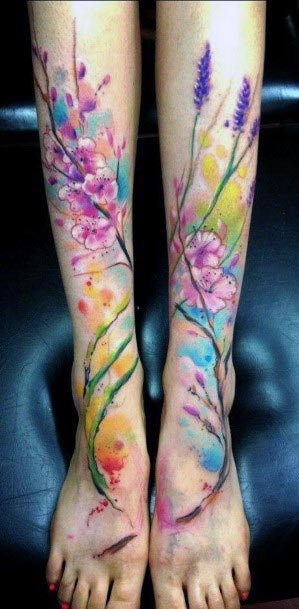 Bright Watercolor Tattoo Womens Forearms
