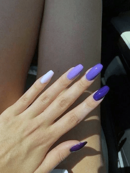 Bright White And Purple Shaded Nails For Women