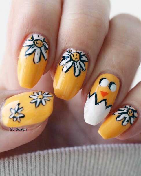 Bright White And Yellow Nails Women