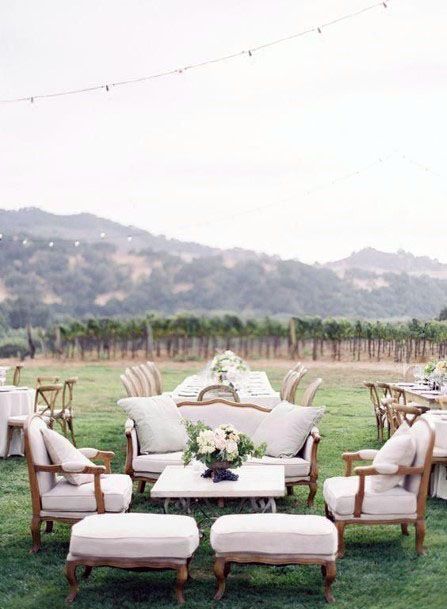 Bright White Outdoor Wedding Sofa Greenery Stunning View