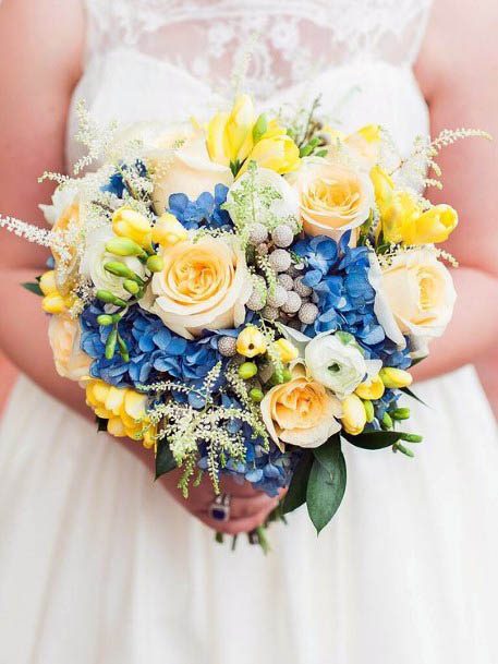 Bright Yellow And Blue Wedding Flowers