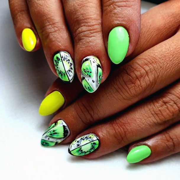 Bright Yellow And Kiwi Nails Women