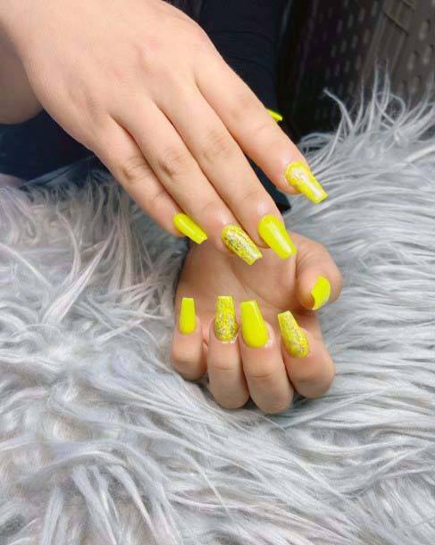 Bright Yellow Coffin Nails For Women