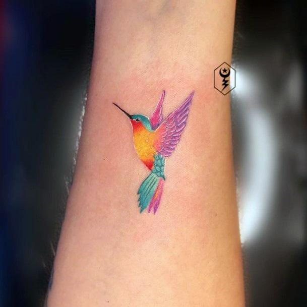 Bright Yellow Hummingbird Tattoo Womens Wrists