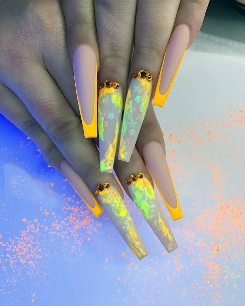 Bright Yellow Iridescent Nails Women