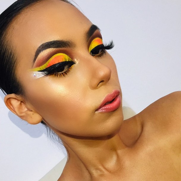 Bright Yellow Orange Neon Eye Makeup For Women