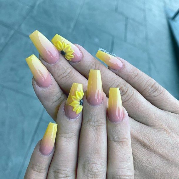 Bright Yellow Sunny Nails 3d Flowers Women