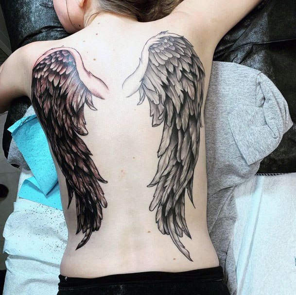 Brilliant Angel Wing Tattoo Womens Back