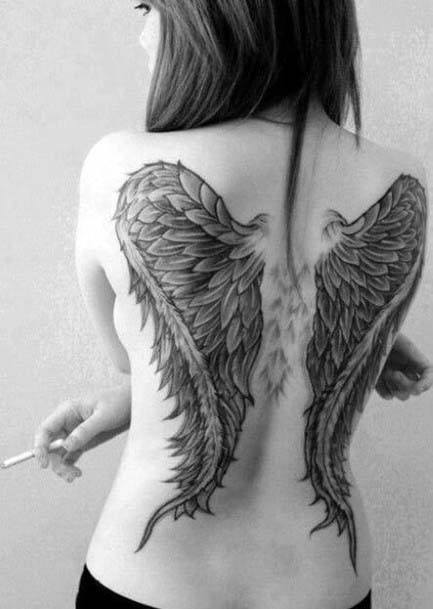 Brilliant Black Wings Tattoo Angel Womens Back