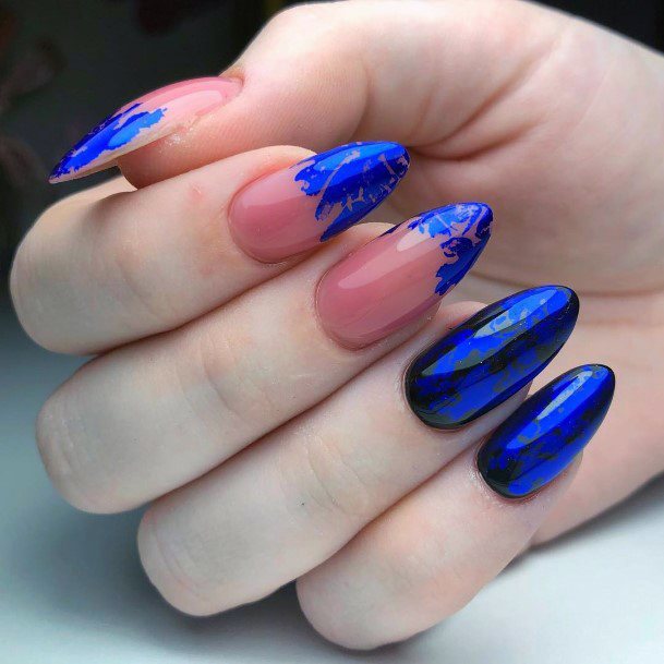 Brilliant Blue And Pink Shellac Nails For Women