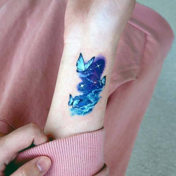 Brilliant Blue Small Cute Dragon Tattoo Wrists Women Art