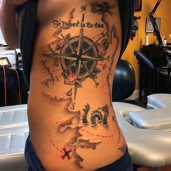 Brilliant Compass Womens Tattoo Torso
