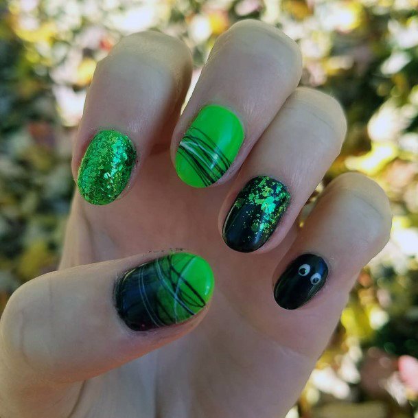 Brilliant Lime Green And Black Combo Nail Color