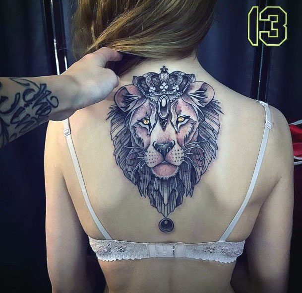 Brilliant Lion Tattoo For Women With Crown