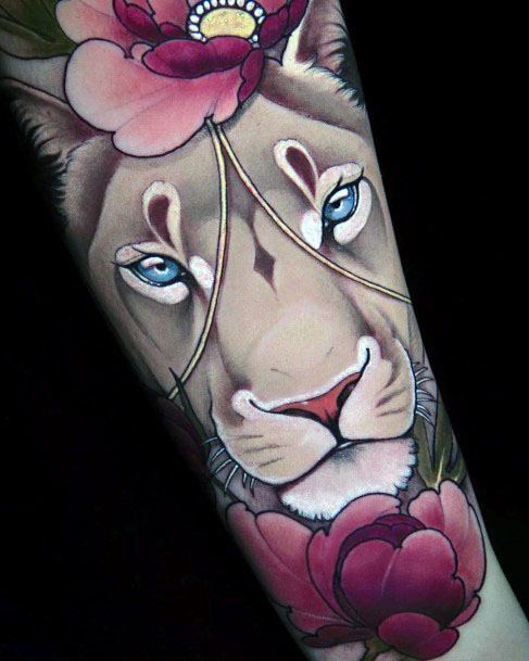 Brilliant Pink Lion Tattoo Womens Arms