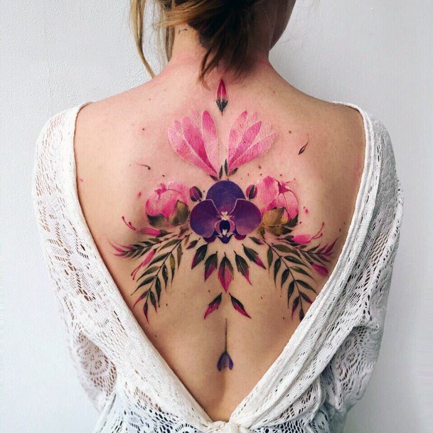 Brilliant Pink Petals Tattoo Spine Women