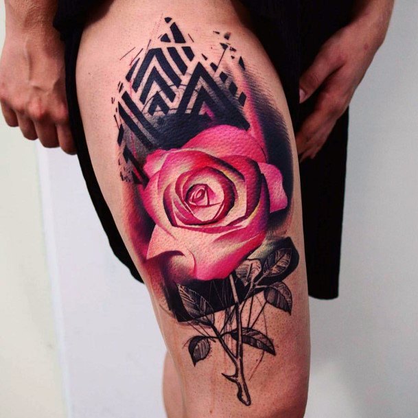 Brilliant Rose Tattoo Womens Legs