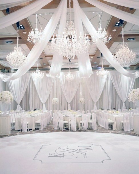 Brilliant White Themed Wedding Hall Decorations