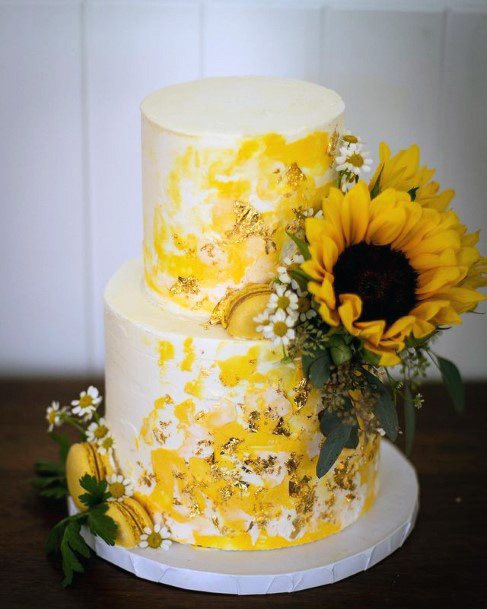 Broad Sunflowers On Womens Wedding Cake