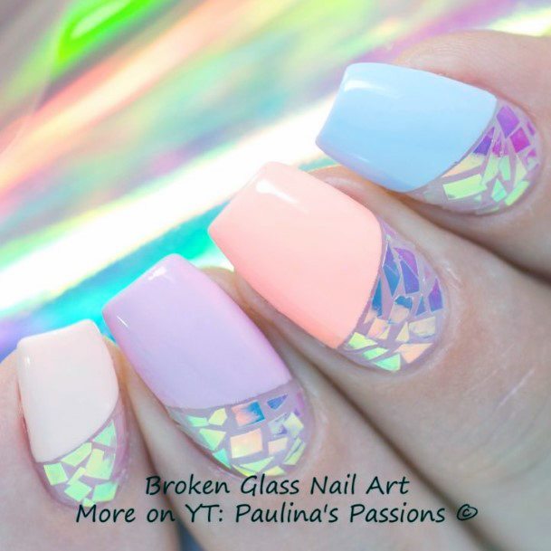 Broken Shattered Glass Womens Feminine Broken Shattered Glass Nails