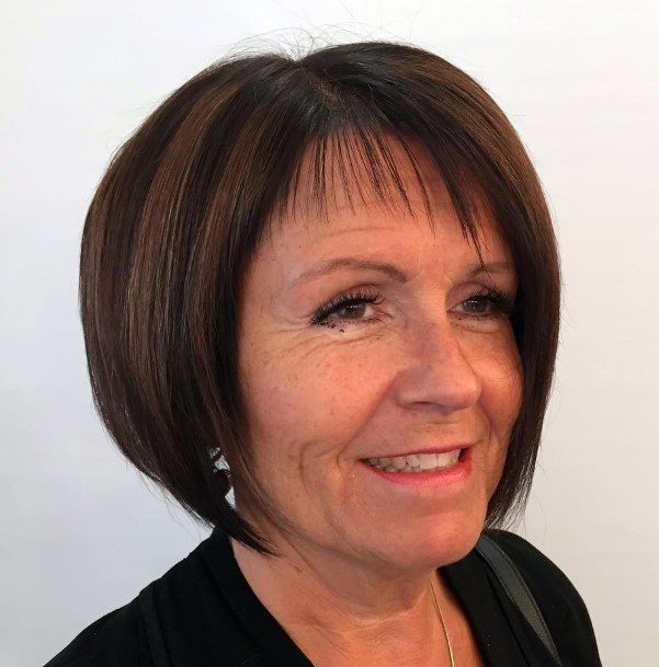 Brown Bob Short Bangs Hairstyles For Women Over 60