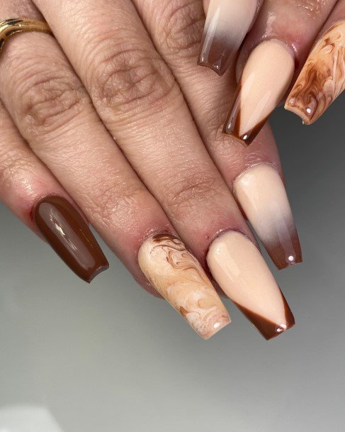 Brown French Tip Girls Nail Ideas