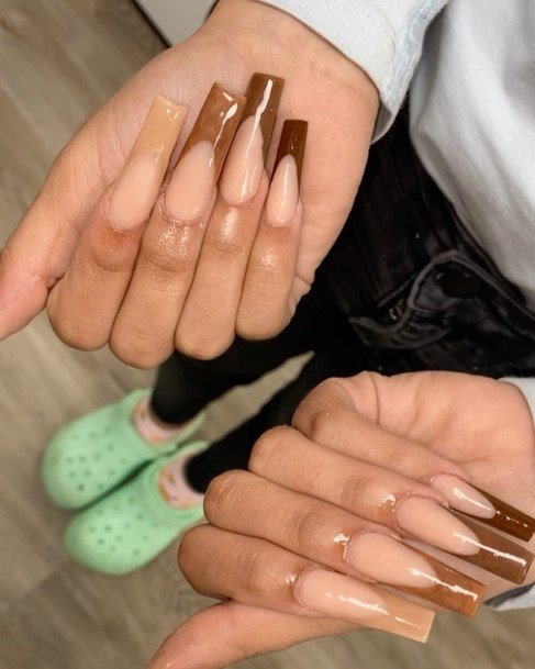 Brown French Tip Nails Feminine Ideas