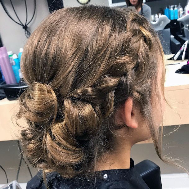 Brown Highlighted Beautiful Pulled Back Shiny Updo Womens Hairstyle Idea