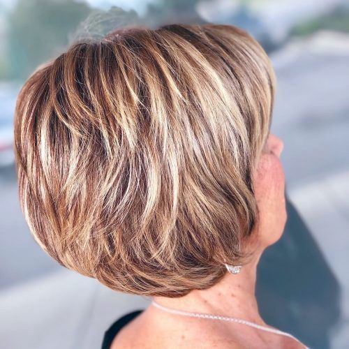 Brown Highlights Rounded Short Haircuts For Women Over 50