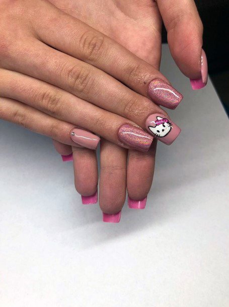 Brown Shaded Hello Kitty Nails
