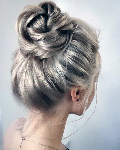 Brown With Ashy Hair With Loose Bun Updo Hairstyles For Women