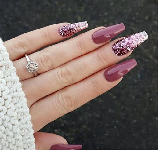 Brown With Glitter Accent Fall Nail Design