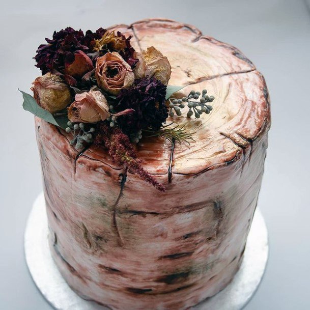 Brown Wooden Tree Log Rustic Wedding Cake