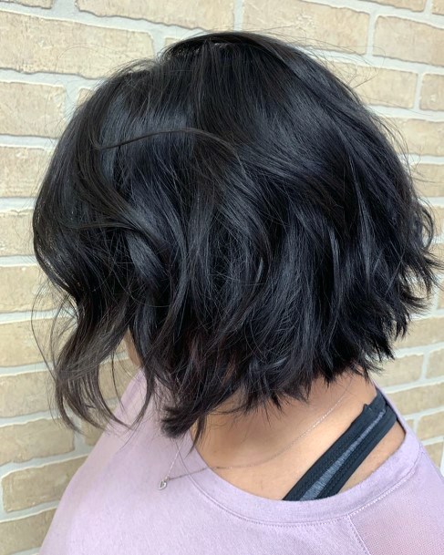 Brunette Bob Shorter Shag Hairstyle On Female Side Part Looks