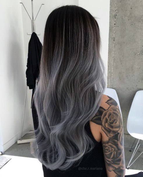 Brunette With Grey Tippings Beautiful Long Straight Elegant Hairstyle Inspirations