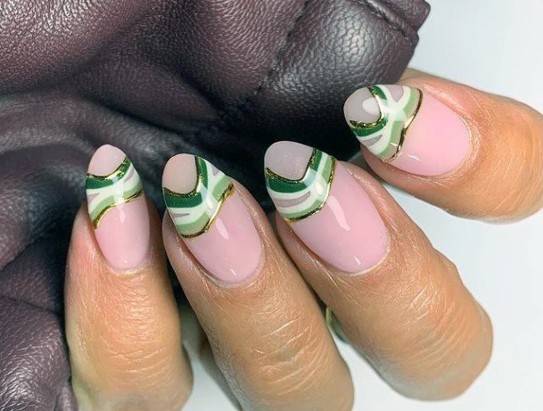 Brush Stroke Nail Design Gold And Green For Women