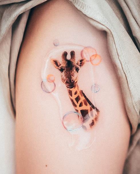 Bubbles Themed Pretty Giraffe Tattoos Women
