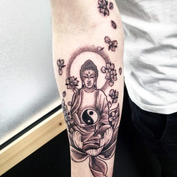 Buddha And Yin Yang Lotus Tattoo For Women